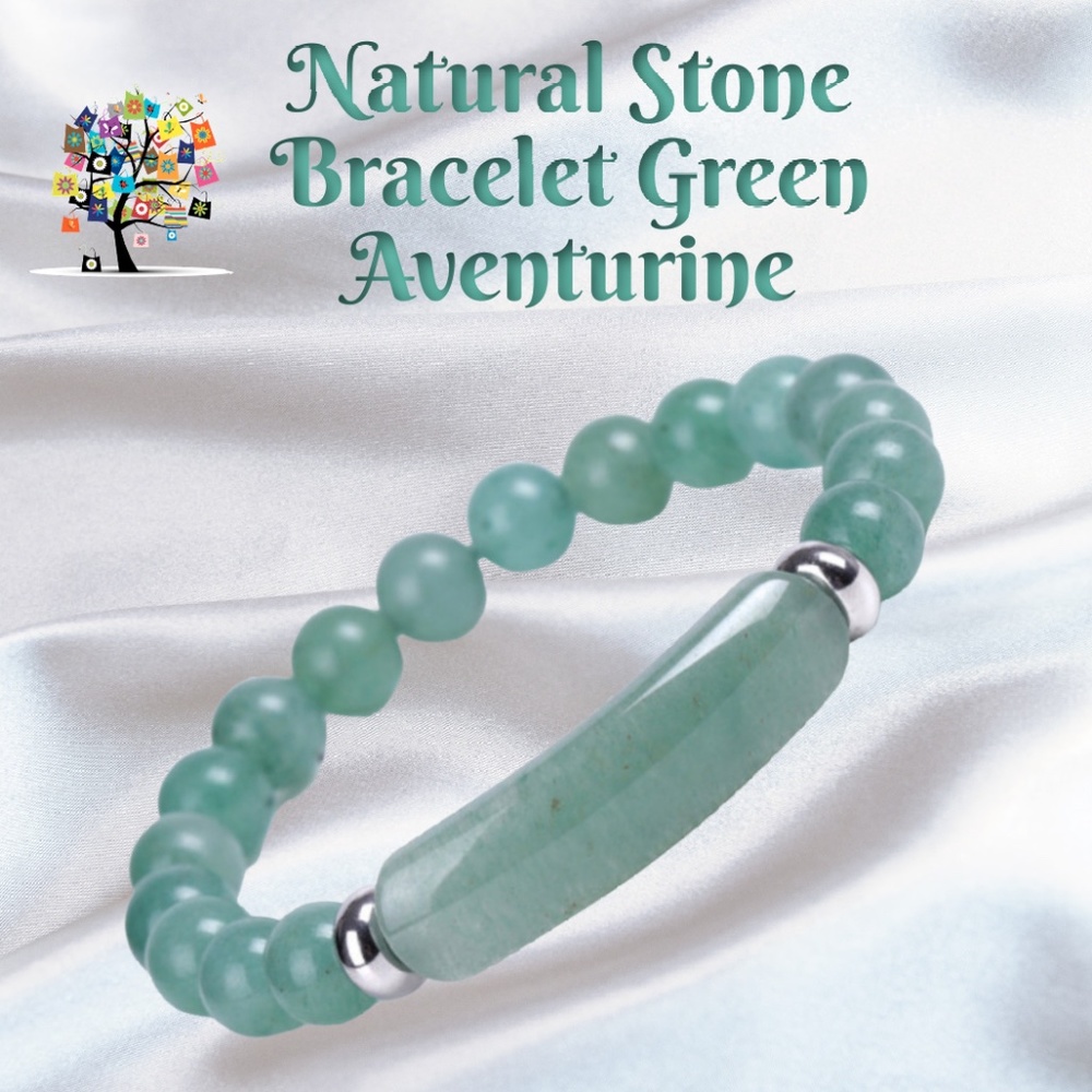 Natural Stone Bracelet Green Aventurine with with Crystal Bridge - Picture 1 of 2